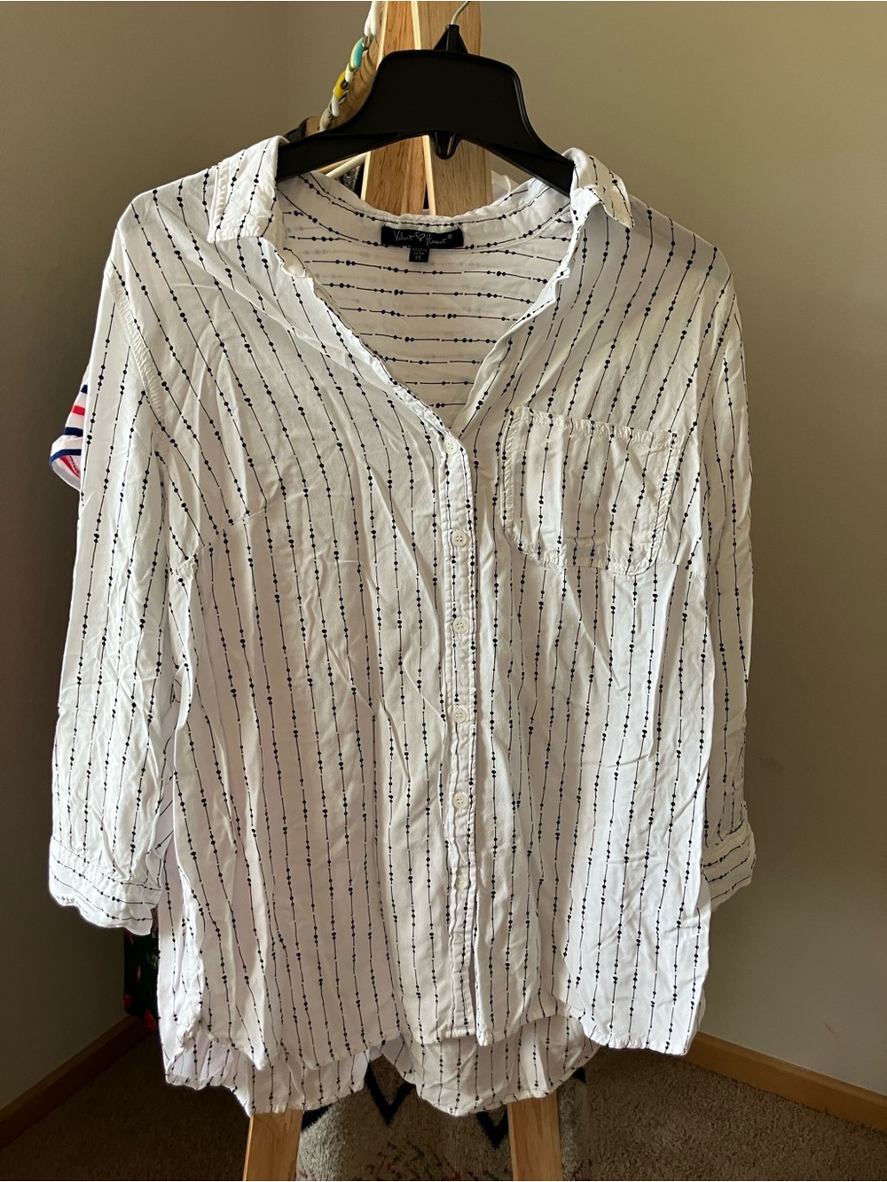 Velvet Heart White Button-Down Shirt with Black Pinstripes